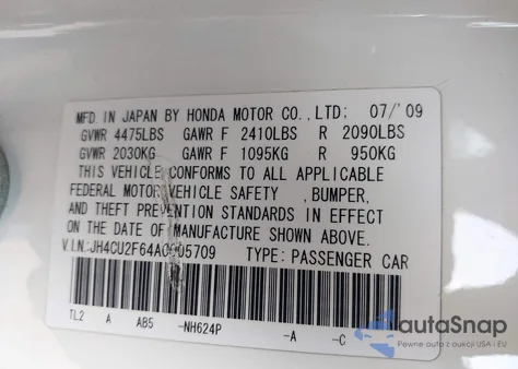 2010 Acura Tsx 2.4 from USA, damaged, VIN JH4CU2F64AC005709